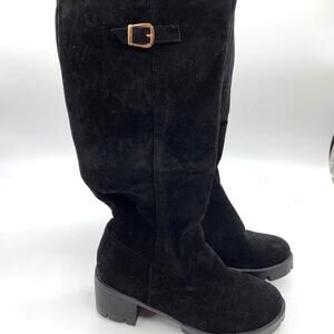 Womens Black Boots Heel Size 9.5 Faux Leather Zipper Boots